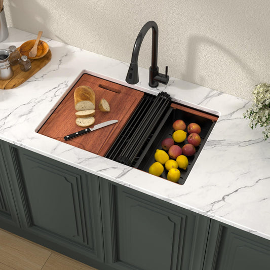Lordear 28'' Matte Black Stainless Steel Workstation Kitchen Sink