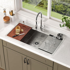 Lordear 39x22 Inch Single Bowl Stainless Steel Drop In Workstation Kitchen Sink with Mixing Bowl