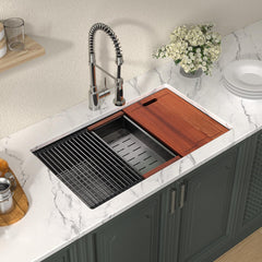 Lordear 32'' Gunmetal Black Stainless Steel Undermount Workstation Kitchen Sink
