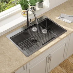 Lordear 33 Inch Black Drop-In Workstation Kitchen Sink