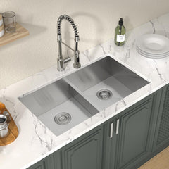 Lordear Stainless Steel Double Bowl Undermount Low Divide Kitchen Sink