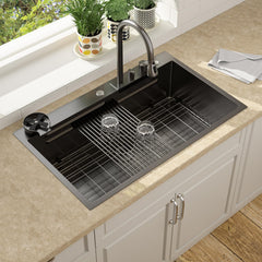 Lordear 36 Inch Black Drop-In Workstation Kitchen Sink