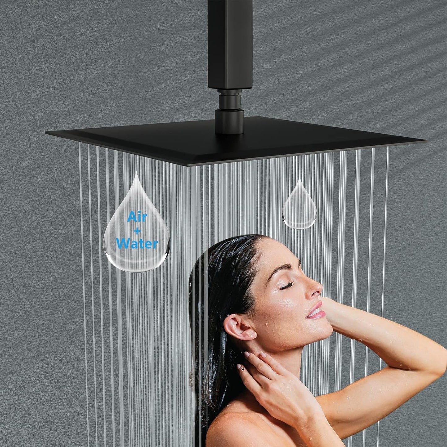 Lordear Black Rainfall Shower Head 10 Inch Ultra Thin 304 Stainless Steel Square Rainfall Shower Head with Easy to Clean Nozzles  from Lordear