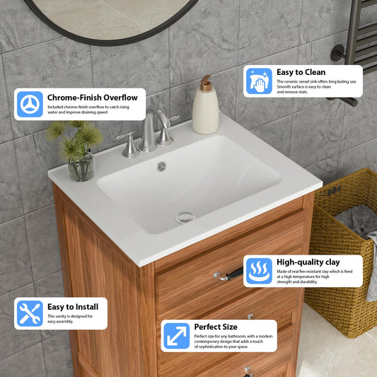 Lordear 24'' White Ceramic Vessel Bathroom Sink