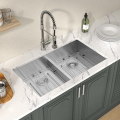 Lordear Stainless Steel Double Bowl Undermount Low Divide Kitchen Sink