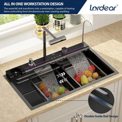 Lordear 36 Inch Black Drop-In Kitchen Sink
