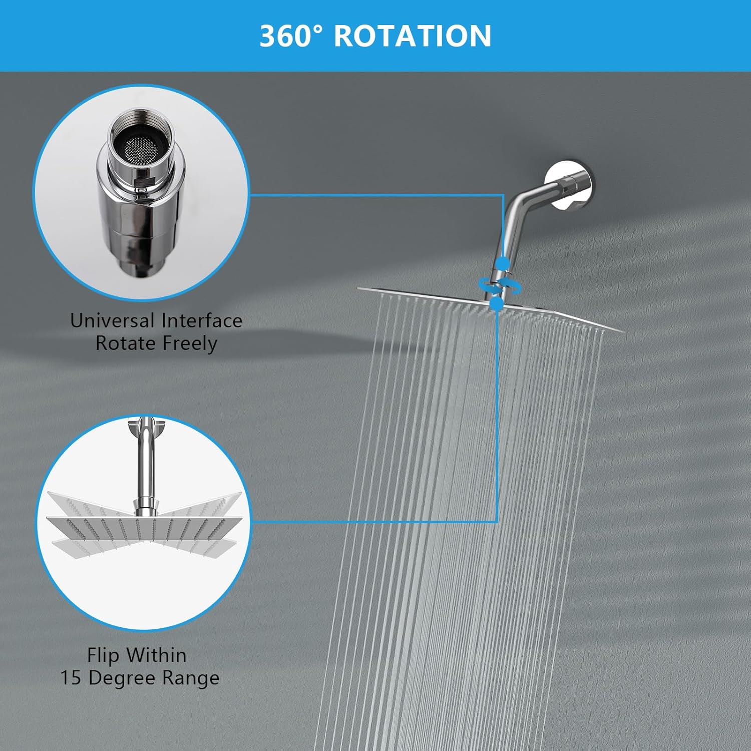 Lordear Rain Shower Head 8 Inch Square High Pressure Waterfall Shower Head Ultra Thin 304 Stainless Steel Shower Head Polish Chrome with 100 Silicone Nozzles  from Lordear