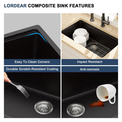 Lordear 32x19x9 Inch Undermount Kitchen Sink Single Bowl