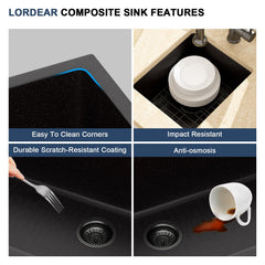 Lordear 18x15-Inch Black Composite Bar Sink