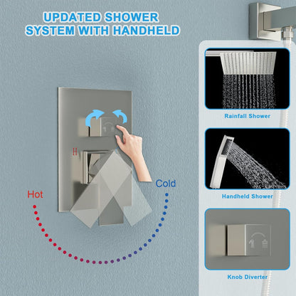 Lordear 16 Inch Shower System 16" Shower Faucet Set Ceiling Mounted Brushed Nickel Finish Stainless Steel Shower Head and Handheld, Sliding Bar and Brass Main Body Shower Valve  from Lordear