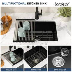 Lordear 22x17x9 Inch Black Granite Composite Undermount Bar Sink