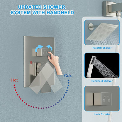 Lordear Rain Shower System 8 Inch Shower Head,Wall Mounted Shower Faucet Set Brushed Nickel Finish Stainless Steel Shower Head and Handheld, Brass Main Body Shower Valve Included  from Lordear