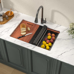 Lordear 28'' Gunmetal Black Stainless Steel Undermount Workstation Kitchen Sink