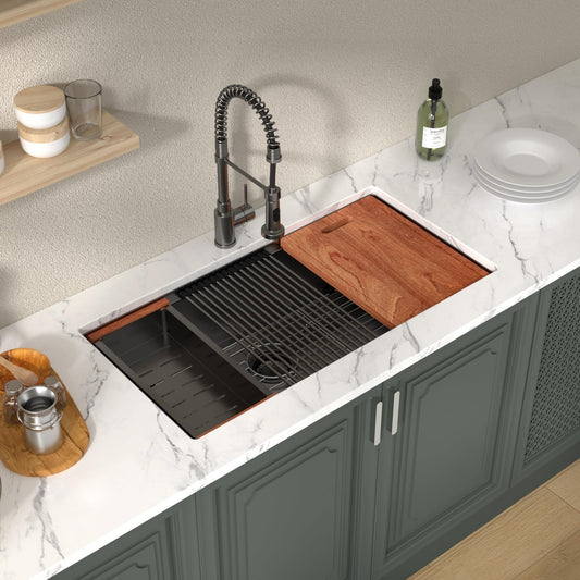 Lordear 36'' Black Stainless Steel Undermount Workstation Kitchen Sink