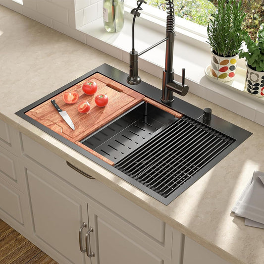 Lordear 30 Inch Drop-In Workstation Kitchen Sink
