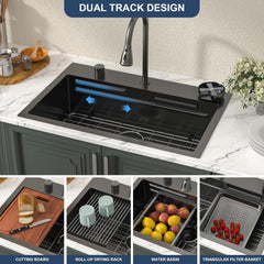 Lordear 31'' Stainless Steel Single Bowl Topmount Waterfall Workstation Kitchen Sink with Pull Out Faucet  from Lordear