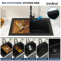 Lordear 30x22x9 Inch Drop In Kitchen Sink Single Bowl
