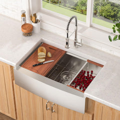 Lordear Single Bowl Workstation Apron Front Stainless Steel Farmhouse Sink