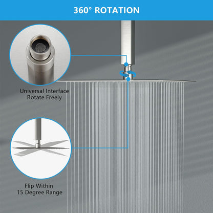 Lordear 16 Inch Rainfall Shower Head Solid Square Shower Head Ultra Thin 304 Stainless Steel Brushed Nickel Adjustable Rain Shower Head,Waterfall Full Body Coverage with Silicone Nozzle  from Lordear