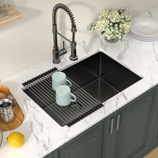 Lordear Gunmetal Black Single Bowl Undermount Stainless Steel Kitchen Sink