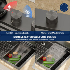 Lordear 33 Inch Black Drop-In Waterfall Workstation Kitchen Sink