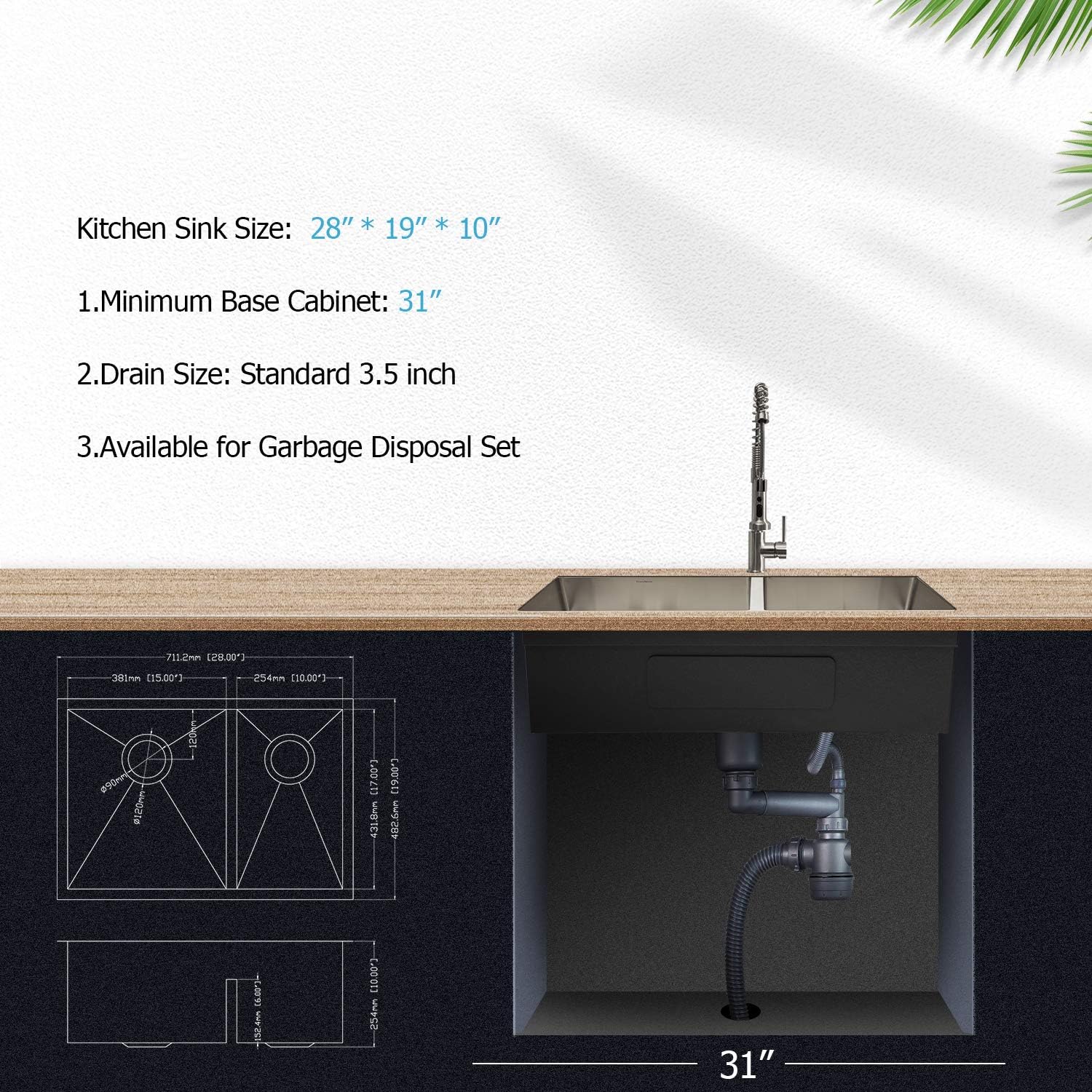 28 Undermount Sink Double Bowl - Lordear 28 Inch Kitchen Sink Undermount Low Divide Double Bowl 60/40 16 Gauge Stainless Steel Kitchen Sink  from Lordear