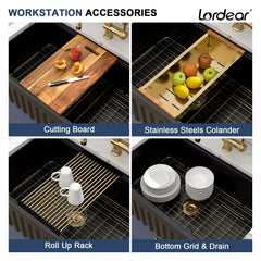 Lordear 33 Inch Black Fireclay Undermount Workstation Farmhouse Kitchen Sink