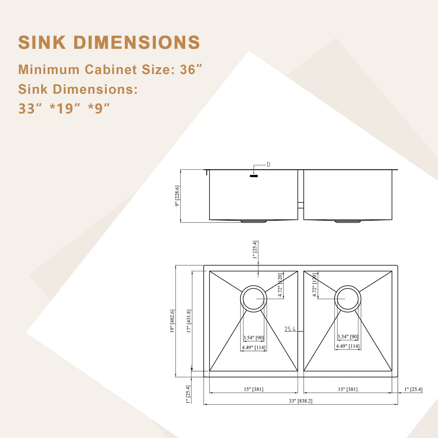 33 Inch Undermount Double Sink - Lordear Stainless Steel Double Kitchen Sink 18 Guage Double Bowl 50/50 Kitchen Sink 33x19x9 Inch Double Sinks  from Lordear