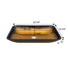 Lordear Rectangular Tempered Glass Bathroom Vessel Sink with  Pop-up Drain