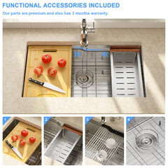 Lordear Patent 33'' Undermount Single Bowl Stainless Steel Workstation Kitchen Sink
