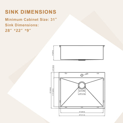 Lordear 28 Inch Drop In Sink - Stainless Steel Topmount Single Bowl Kitchen Sink | Big Deal, Kitchen Drop-in Sink, Kitchen Workstation Sink | Lordear