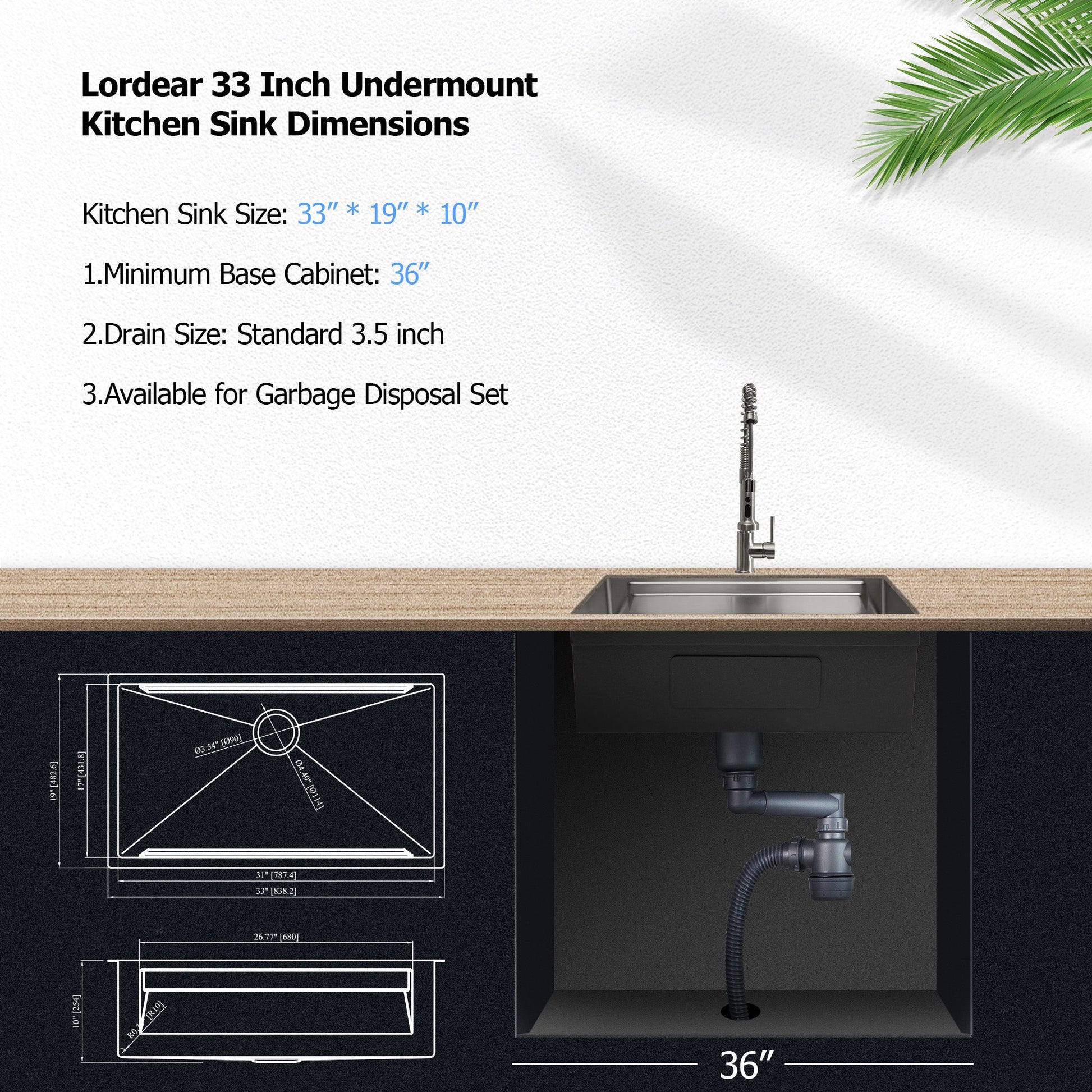 Lordear Undermount Kitchen Sink 33 Inch Stainless Steel Undermount Kitchen Sinks 16 Gauge Single Bowl Workstation Large Sinks 33 x19 Inch Double Ledges Design Workstation Sink  from Lordear