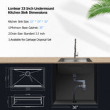 Lordear Undermount Kitchen Sink 33 Inch Stainless Steel Undermount Kitchen Sinks 16 Gauge Single Bowl Workstation Large Sinks 33 x19 Inch Double Ledges Design Workstation Sink from Lordear