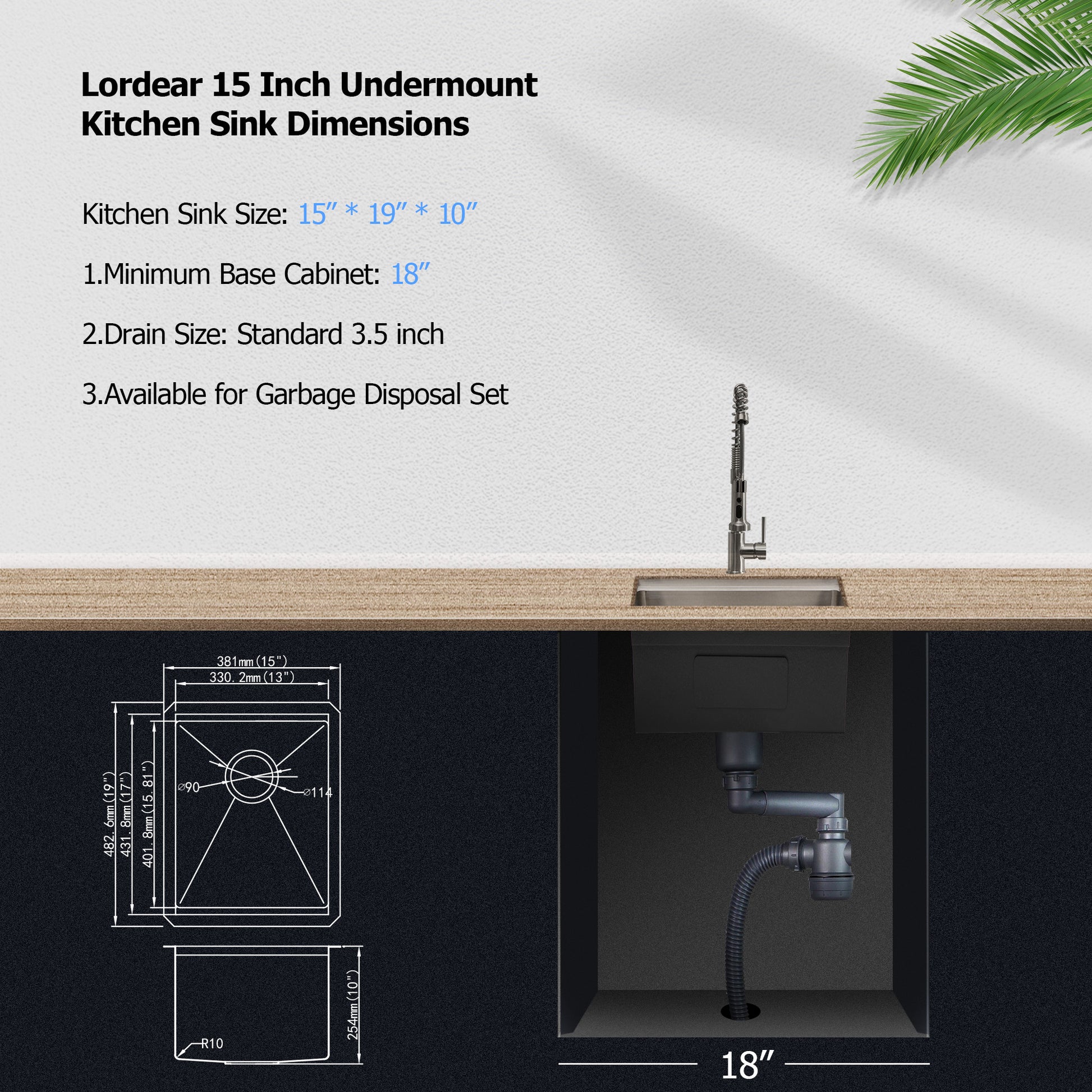 Lordear 15 x 19 x 10 Inch Bar Sink Undermount Kitchen Sink Workstation Single Bowl Sink 16 Gauge Stainless Steel Kitchen Sink with Cutting Board  from Lordear