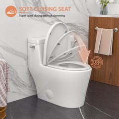 Lordear Single Flush White Ceramic Elongated One Piece Toilet with Comfort Soft Seat