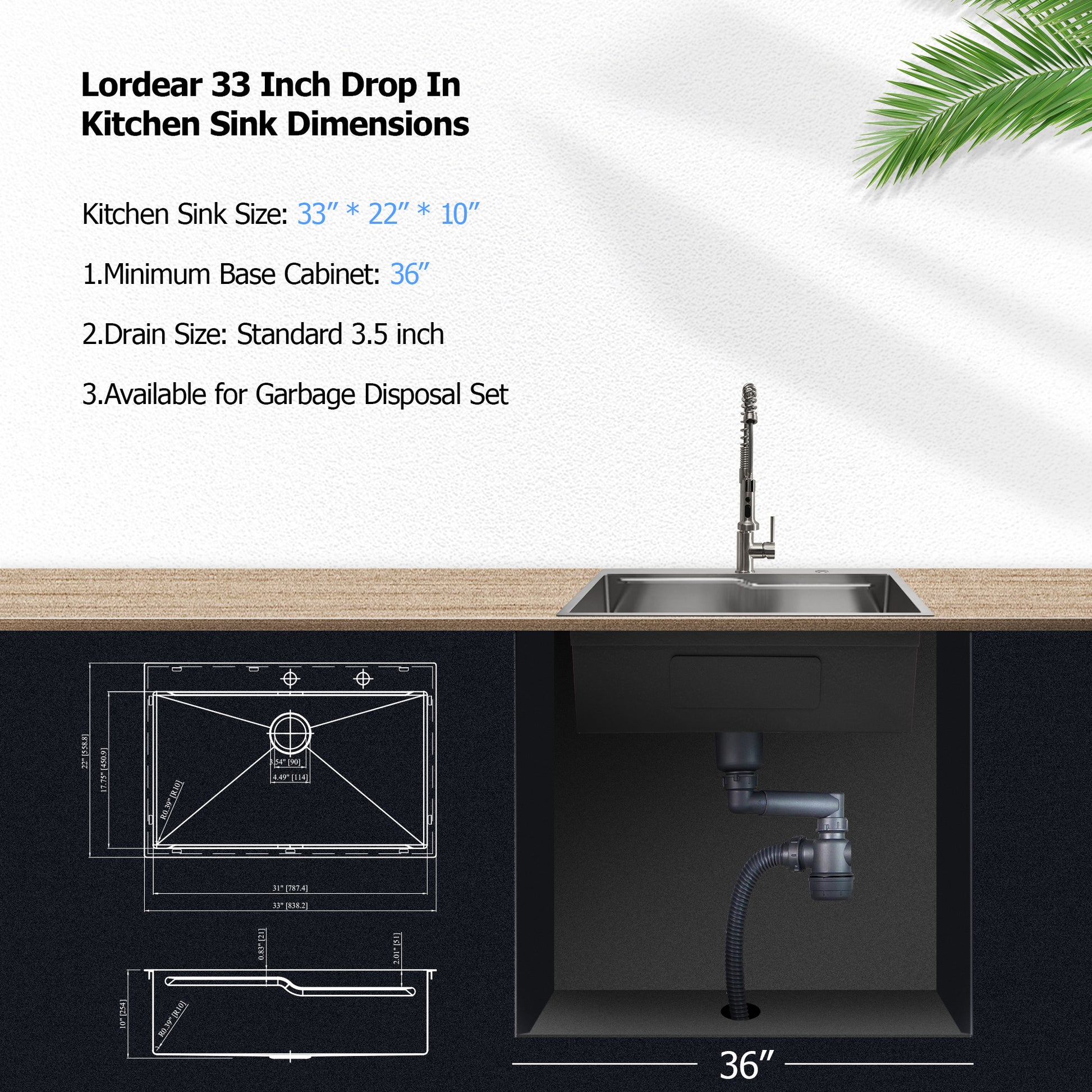 Lordear 33 x19 Inch Drop In Worksation Kitchen Sink Single Bowl Stainless Steel Sink Topmount Z-Shape Single-Tier Track Design Workstation Sink with Cutting Board and Colander  from Lordear