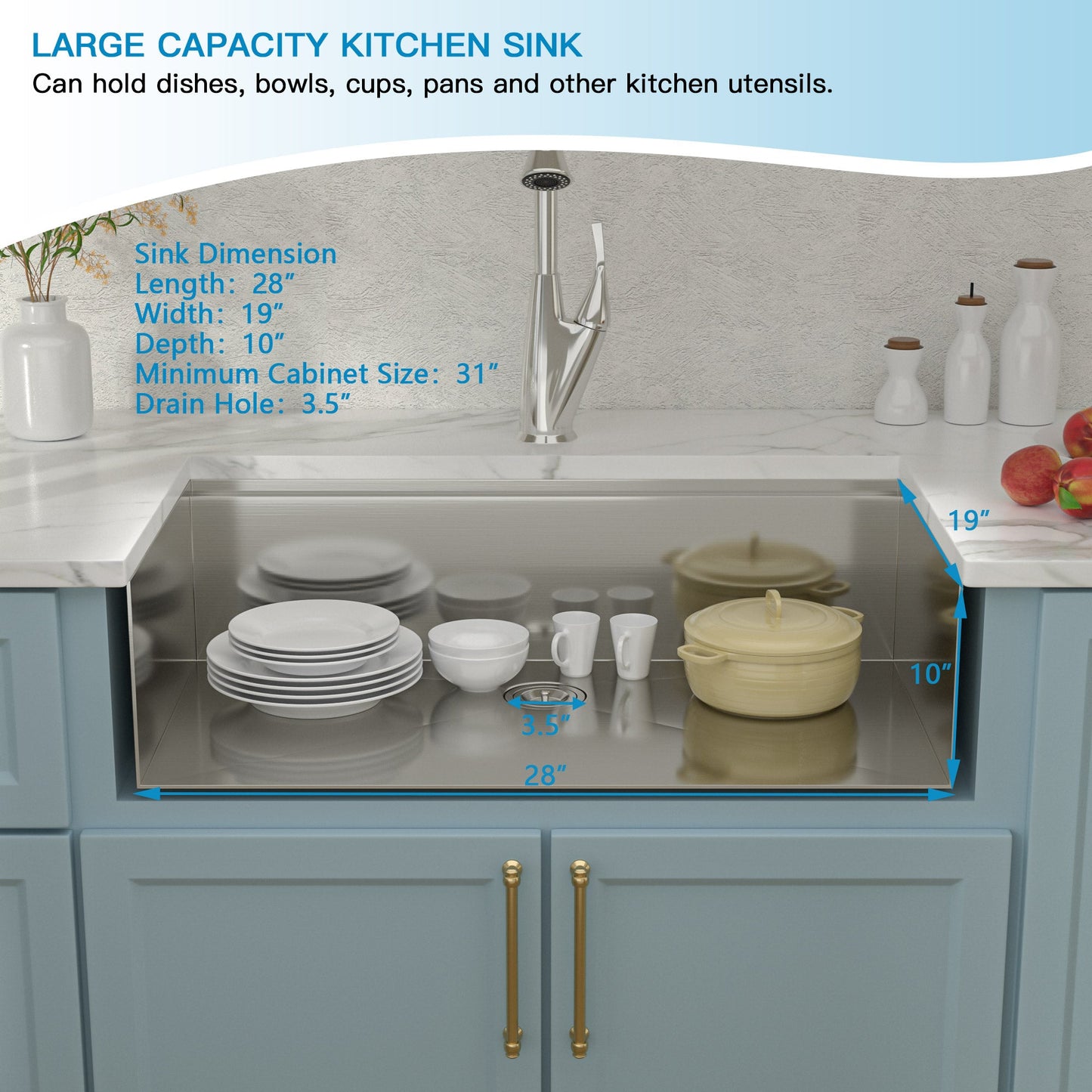 Lordear 28/33 inch Undermount Kitchen Sink Workstation Sink 16 Gauge Stainless Steel Kitchen Sink Single Bowl Sink  from Lordear