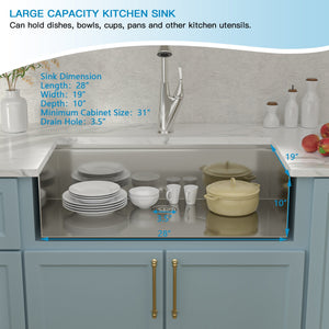 Lordear 28/33 inch Undermount Kitchen Sink Workstation Sink 16 Gauge Stainless Steel Kitchen Sink Single Bowl Sink from Lordear