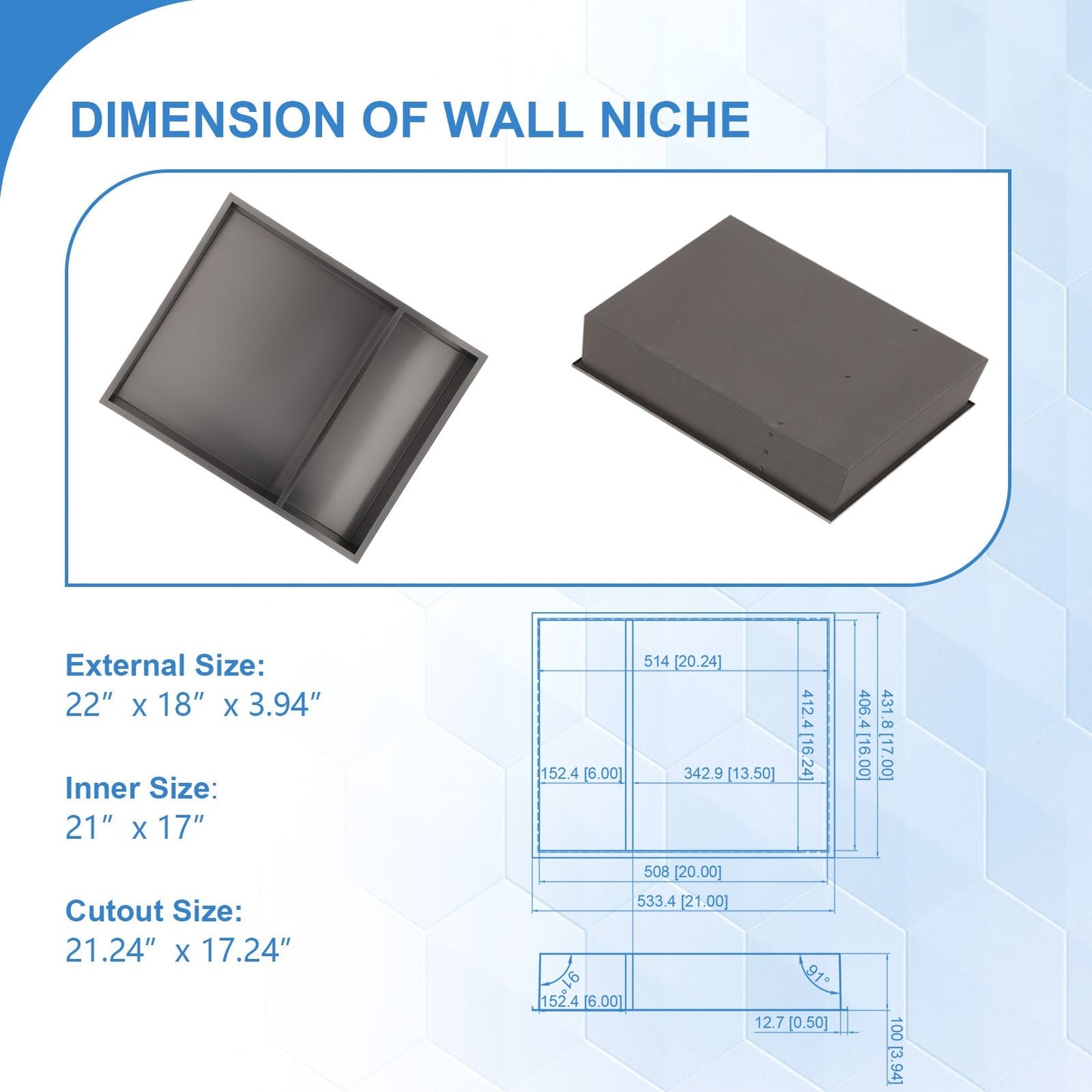 Lordear Stainless Steel Shower Niche 21" x 17" Rectangle Black No Tile Needed Recessed Wall Niche Insert for Bathroom Storage  from Lordear