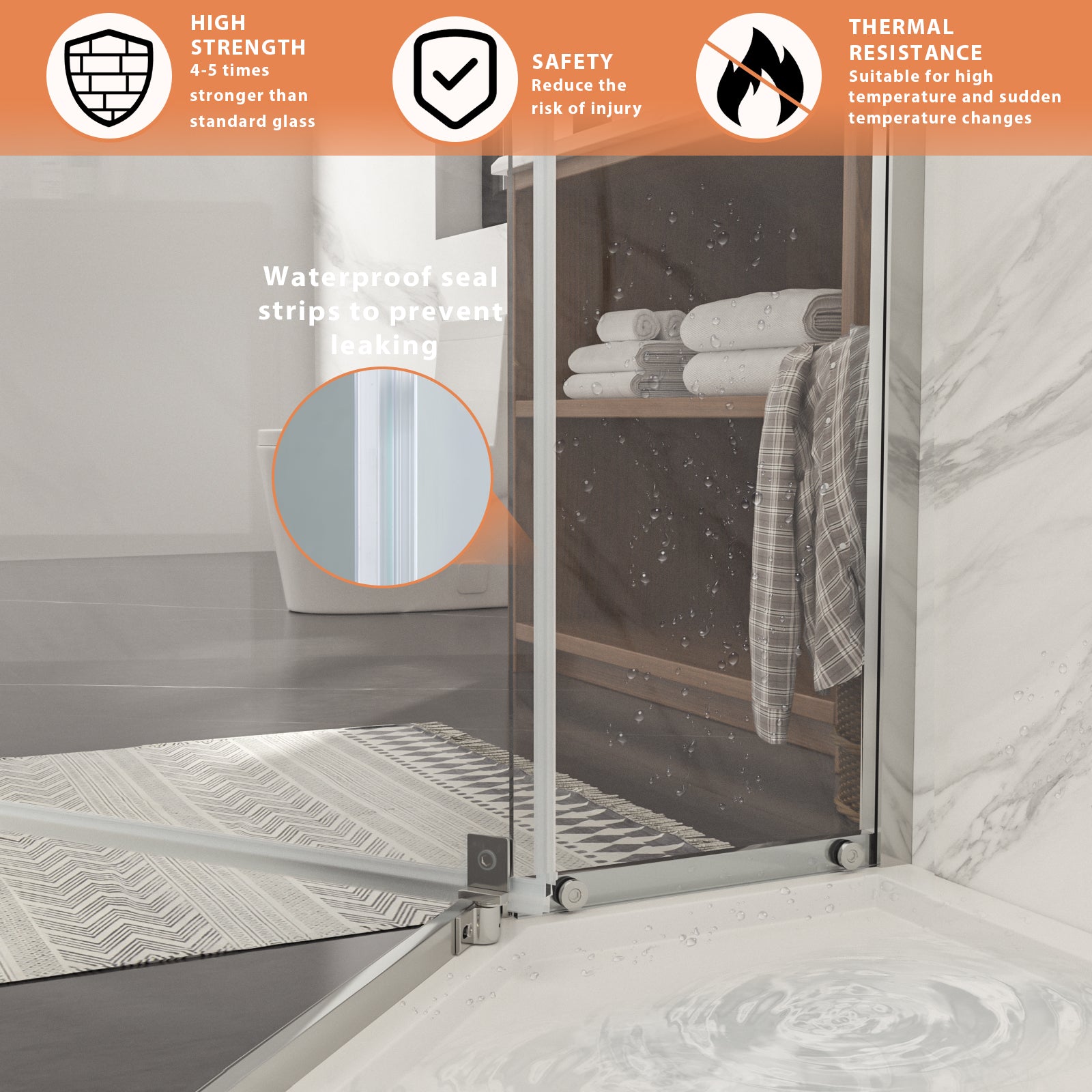 Lordear 72'' Tempered Glass Frameless Corner Frame Shower Door