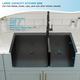 Lordear 33in L x 22in W Double Basin Drop-In Kitchen Sink | Kitchen Drop-in Sink | Lordear