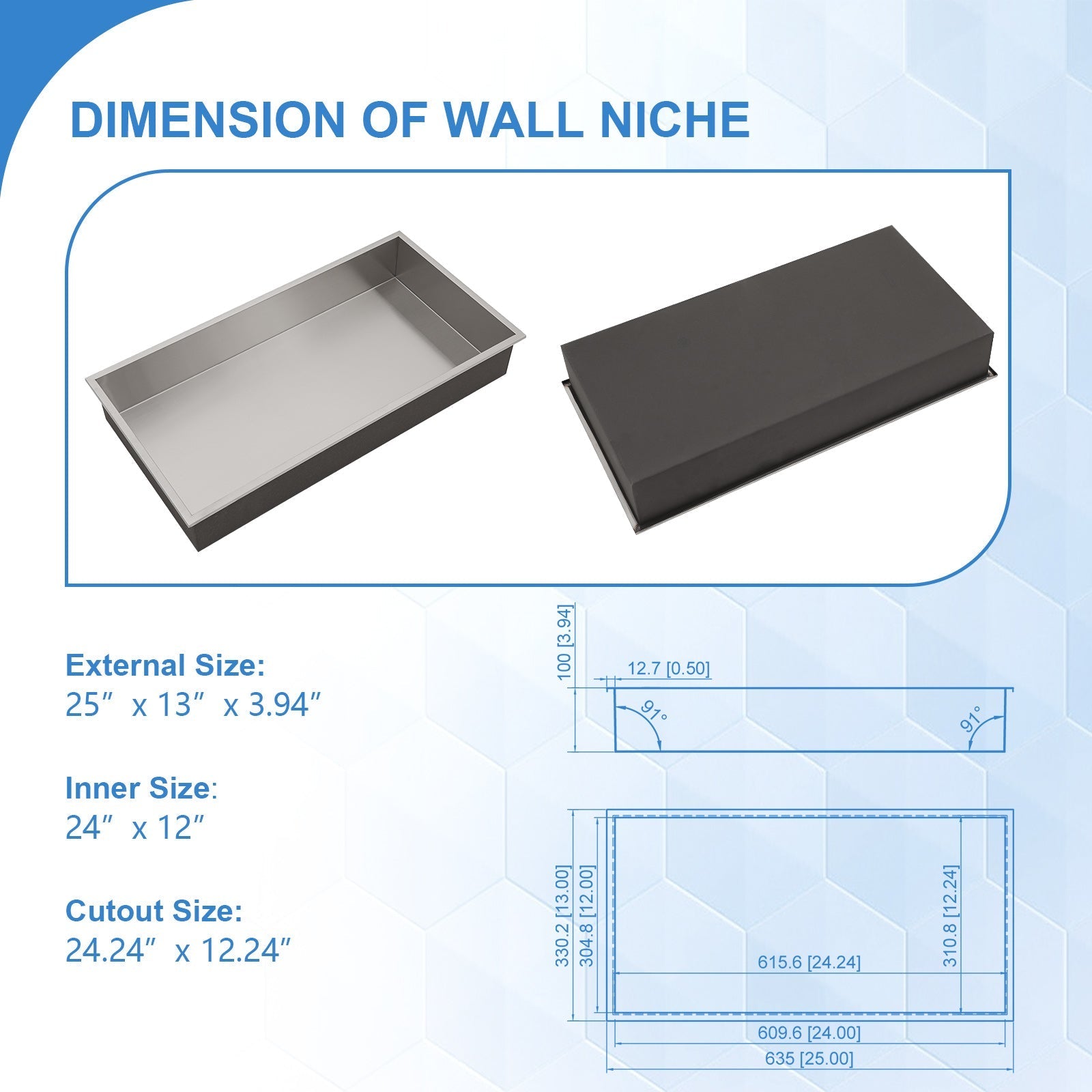 Lordear Shower Niche 24" x 12" Rectangle double Bathroom Niche,Stainless Steel/Matte Black, No Tile Needed Recessed Shower Niche Shelf Wall Niche Insert for Bathroom Storage,Niche Bathroom Shower Storage Shower Shelf  from Lordear