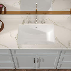 Lordear White Ceramic Rectangular Undermount Bathroom Sink