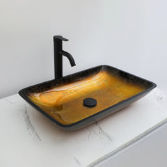 Lordear Rectangular Tempered Glass Bathroom Vessel Sink with  Pop-up Drain