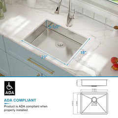 Lordear Undermount Stainless Steel Single Bowl ADA Kitchen Sink