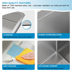 Lordear Undermount Stainless Steel Single Bowl ADA Kitchen Sink