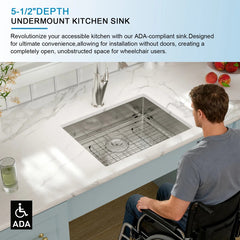 Lordear Undermount Stainless Steel Single Bowl ADA Kitchen Sink