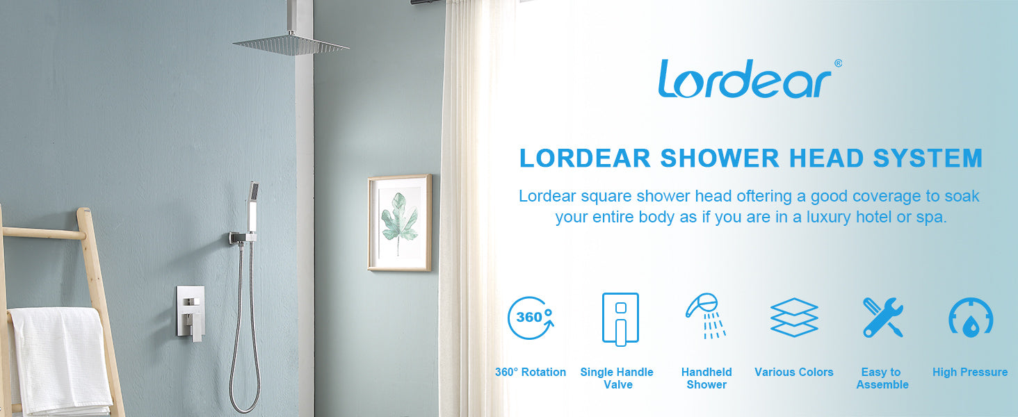 Lordear Brushed Nickel Bathroom Shower Faucet Combo Set with 10-inch Rain Shower Head, Wall Mounted Shower System | Lordear