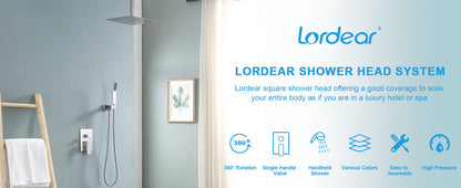 Lordear Brushed Nickel Bathroom Shower Faucet Combo Set with 10-inch Rain Shower Head, Wall Mounted Shower System | Lordear