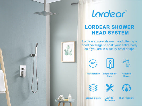 Lordear Brushed Nickel Bathroom Shower Faucet Combo Set with 10-inch Rain Shower Head, Wall Mounted Shower System | Lordear